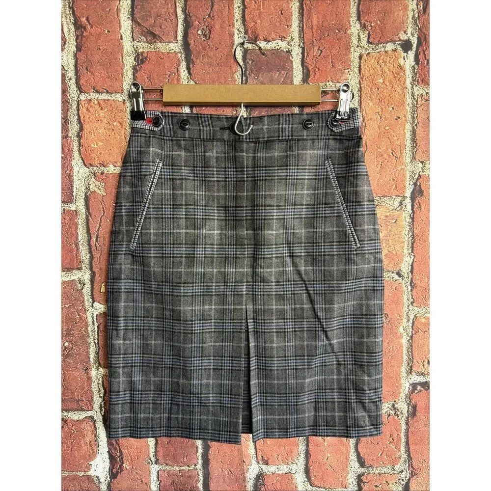 Rag & Bone Womens Plaid Wool Blend 0 Skirt Gray